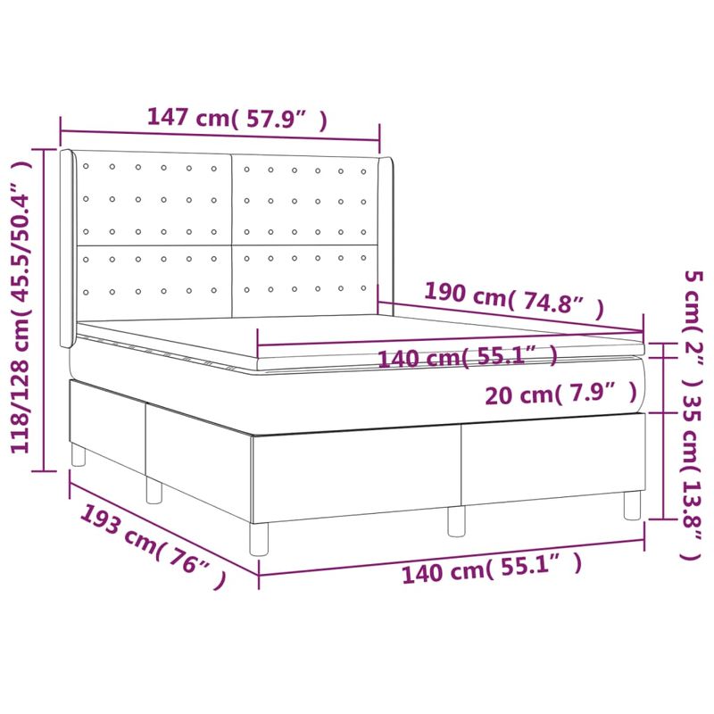 Casa si Gradina - Mobilier - Paturi si accesorii - Paturi - Pat box spring cu saltea, gri taupe, 140x200 cm, textil - Infinity.ro