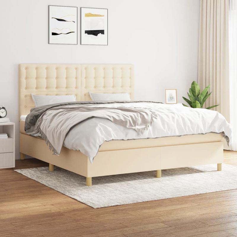 Casa si Gradina - Mobilier - Paturi si accesorii - Paturi - Pat continental cu saltea, crem, 180x200 cm, textil - Infinity.ro