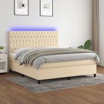 Casa si Gradina - Mobilier - Paturi si accesorii - Paturi - Pat cu arcuri, saltea si LED, crem, 180x200 cm, textil - Infinity.ro