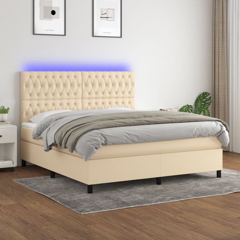 Casa si Gradina - Mobilier - Paturi si accesorii - Paturi - Pat cu arcuri, saltea si LED, crem, 180x200 cm, textil - Infinity.ro