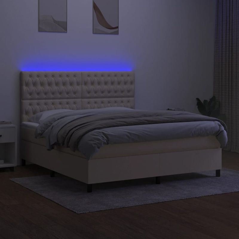 Casa si Gradina - Mobilier - Paturi si accesorii - Paturi - Pat cu arcuri, saltea si LED, crem, 180x200 cm, textil - Infinity.ro
