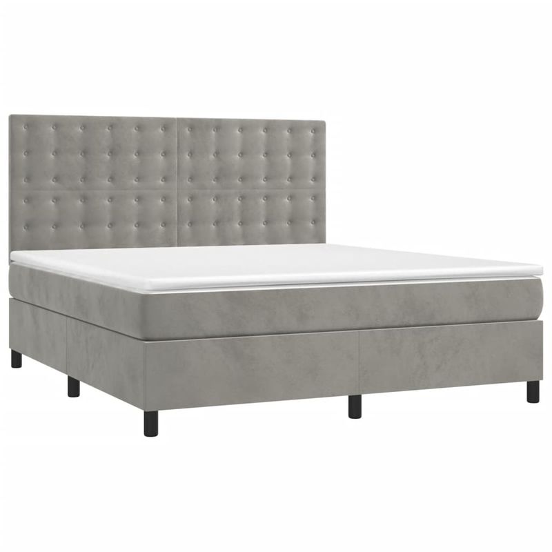 Casa si Gradina - Mobilier - Paturi si accesorii - Paturi - Pat box spring cu saltea, gri deschis, 180x200 cm, catifea - Infinity.ro
