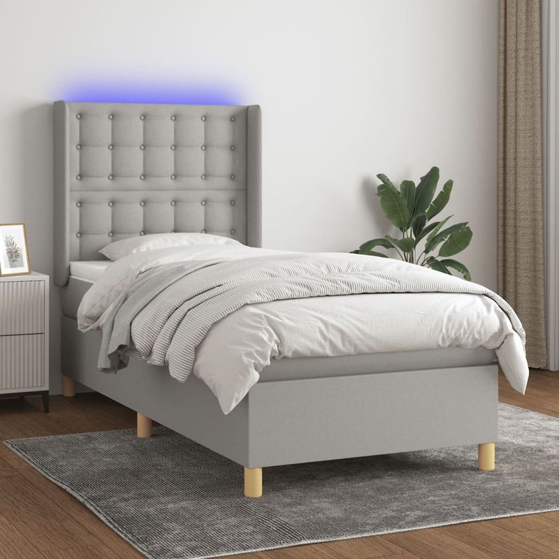 Casa si Gradina - Mobilier - Paturi si accesorii - Paturi - Pat cu arcuri, saltea si LED, gri deschis, 90x200 cm, textil - Infinity.ro