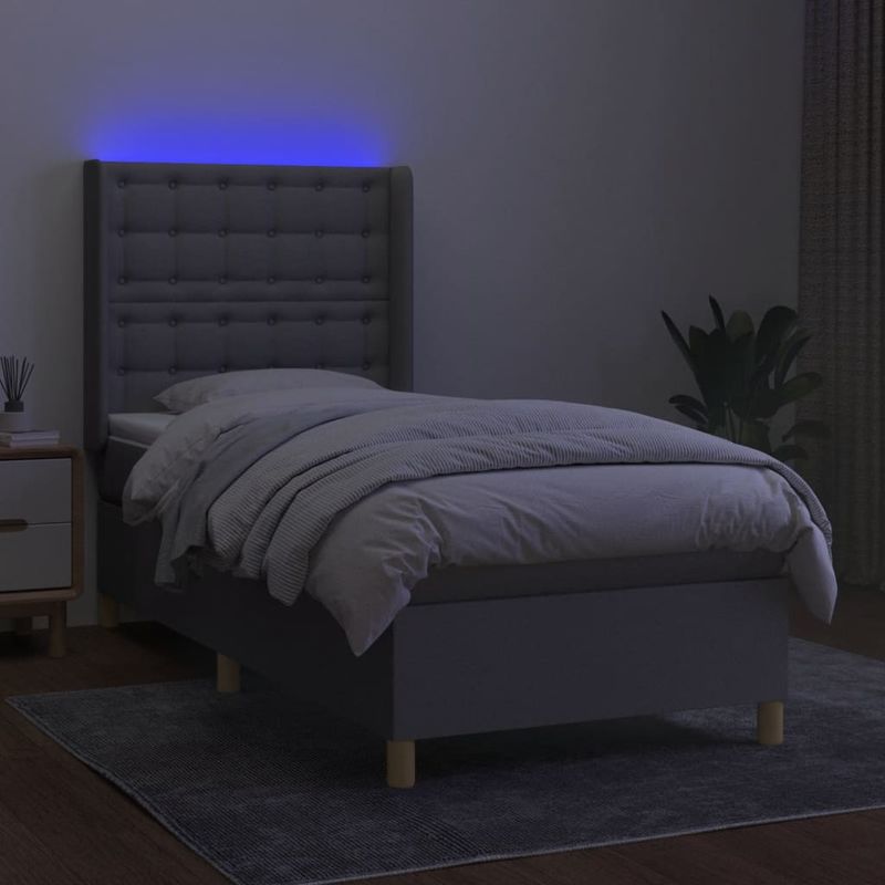 Casa si Gradina - Mobilier - Paturi si accesorii - Paturi - Pat cu arcuri, saltea si LED, gri deschis, 90x200 cm, textil - Infinity.ro