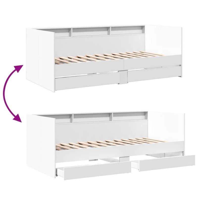 Casa si Gradina - Mobilier - Paturi si accesorii - Paturi - Cadru pat de zi cu sertare, alb, 100x200 cm, lemn prelucrat - Infinity.ro