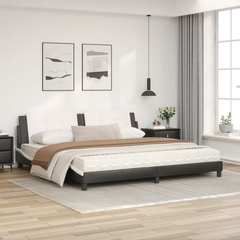 Casa si Gradina - Mobilier - Paturi si accesorii - Paturi - Pat cu saltea, negru si alb, 200x200 cm, piele ecologica - Infinity.ro