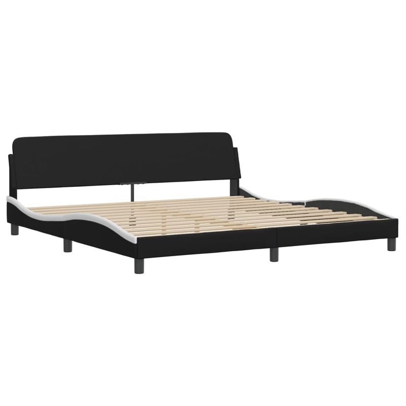 Casa si Gradina - Mobilier - Paturi si accesorii - Paturi - Pat cu saltea, negru si alb, 200x200 cm, piele ecologica - Infinity.ro