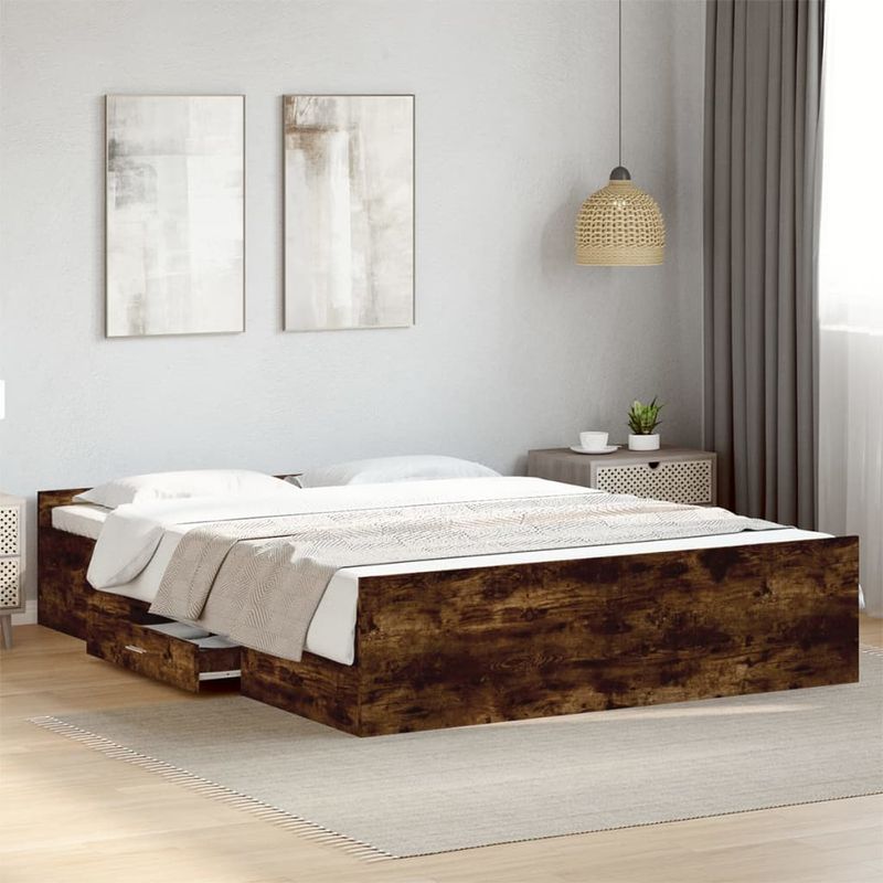 Casa si Gradina - Mobilier - Paturi si accesorii - Paturi - Cadru pat cu sertare stejar fumuriu 150x200 cm lemn prelucrat - Infinity.ro