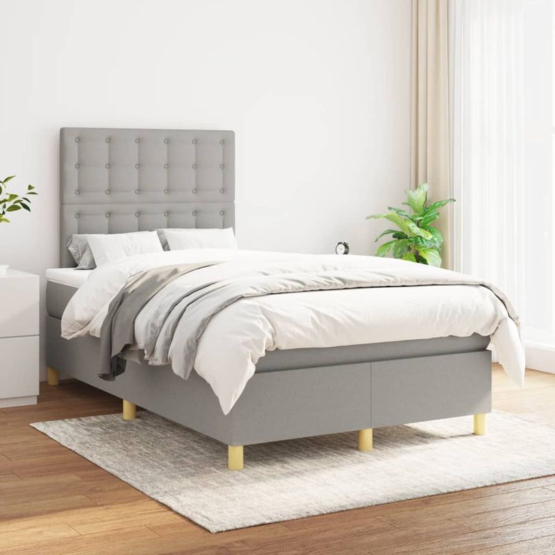 Casa si Gradina - Mobilier - Paturi si accesorii - Paturi - Pat box spring cu saltea, gri deschis, 120x190 cm, textil - Infinity.ro