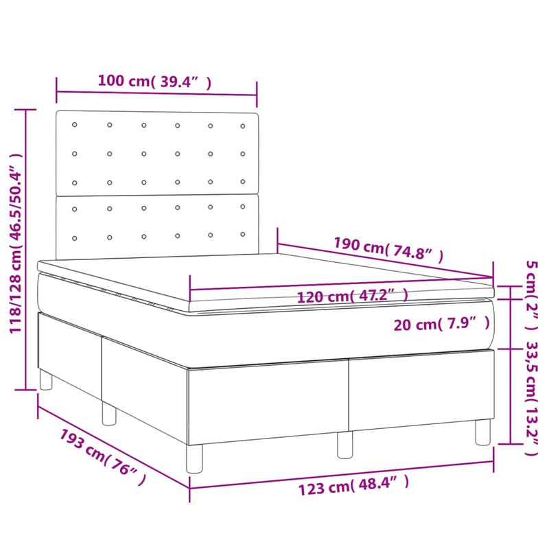 Casa si Gradina - Mobilier - Paturi si accesorii - Paturi - Pat box spring cu saltea, gri deschis, 120x190 cm, textil - Infinity.ro