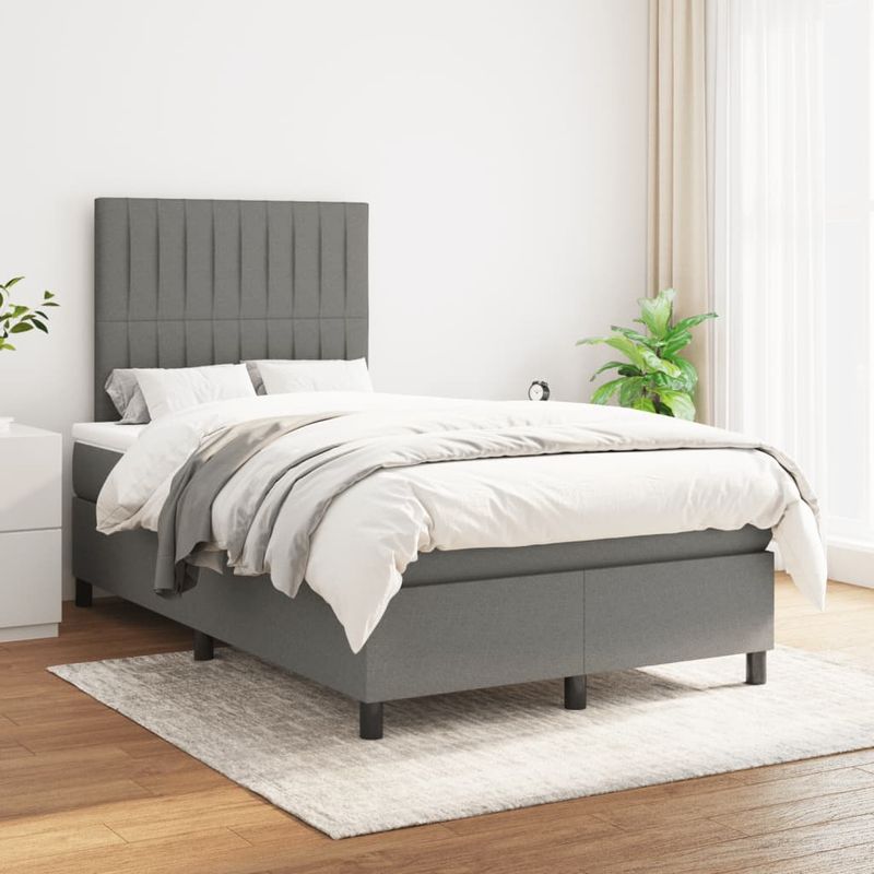 Casa si Gradina - Mobilier - Paturi si accesorii - Paturi - Pat box spring cu saltea, gri inchis, 120x190 cm, textil - Infinity.ro