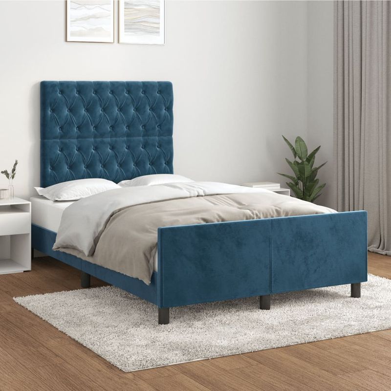 Casa si Gradina - Mobilier - Paturi si accesorii - Paturi - Cadru de pat cu tablie, albastru inchis, 120x190 cm, catifea - Infinity.ro