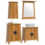 Casa si Gradina - Mobilier - Seturi de mobilier - Seturi baie - Set mobilier de baie, 4 piese, lemn masiv de pin, model dulap chiuvetă + dulap lateral + dulap de perete + oglindă - Infinity.ro