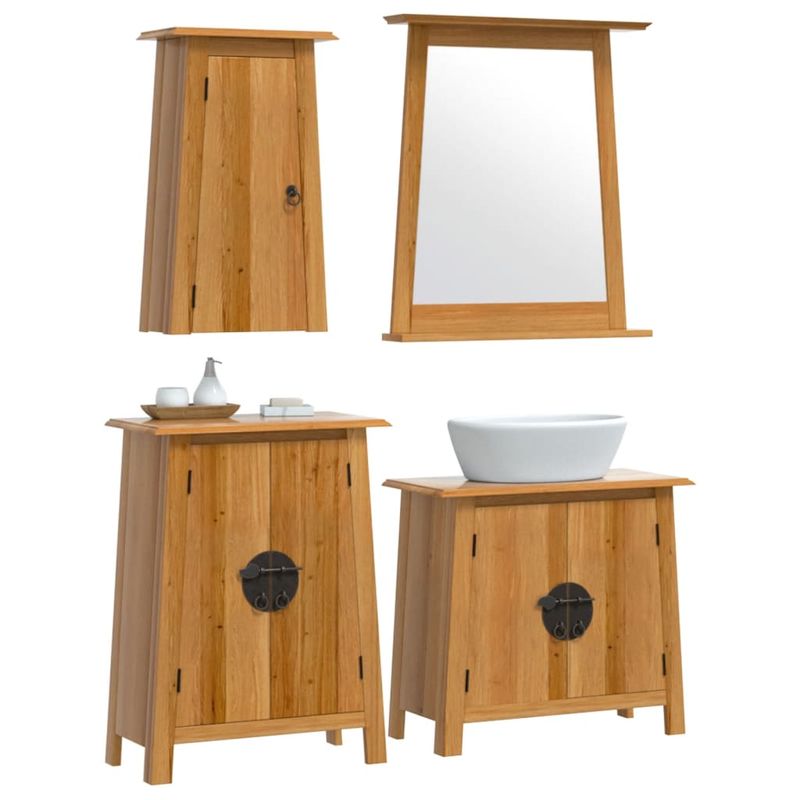 Casa si Gradina - Mobilier - Seturi de mobilier - Seturi baie - Set mobilier de baie, 4 piese, lemn masiv de pin, model dulap chiuvetă + dulap lateral + dulap de perete + oglindă - Infinity.ro