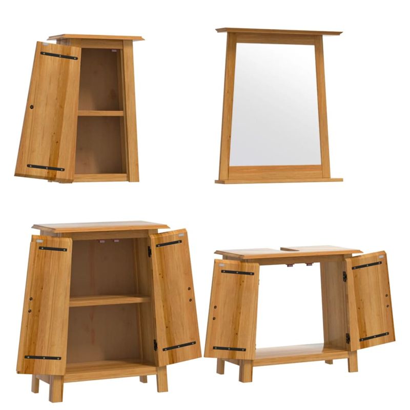 Casa si Gradina - Mobilier - Seturi de mobilier - Seturi baie - Set mobilier de baie, 4 piese, lemn masiv de pin, model dulap chiuvetă + dulap lateral + dulap de perete + oglindă - Infinity.ro