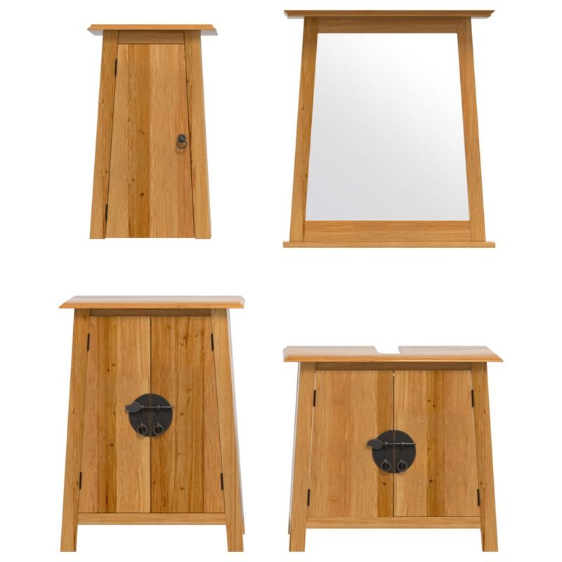 Casa si Gradina - Mobilier - Seturi de mobilier - Seturi baie - Set mobilier de baie, 4 piese, lemn masiv de pin, model dulap chiuvetă + dulap lateral + dulap de perete + oglindă - Infinity.ro