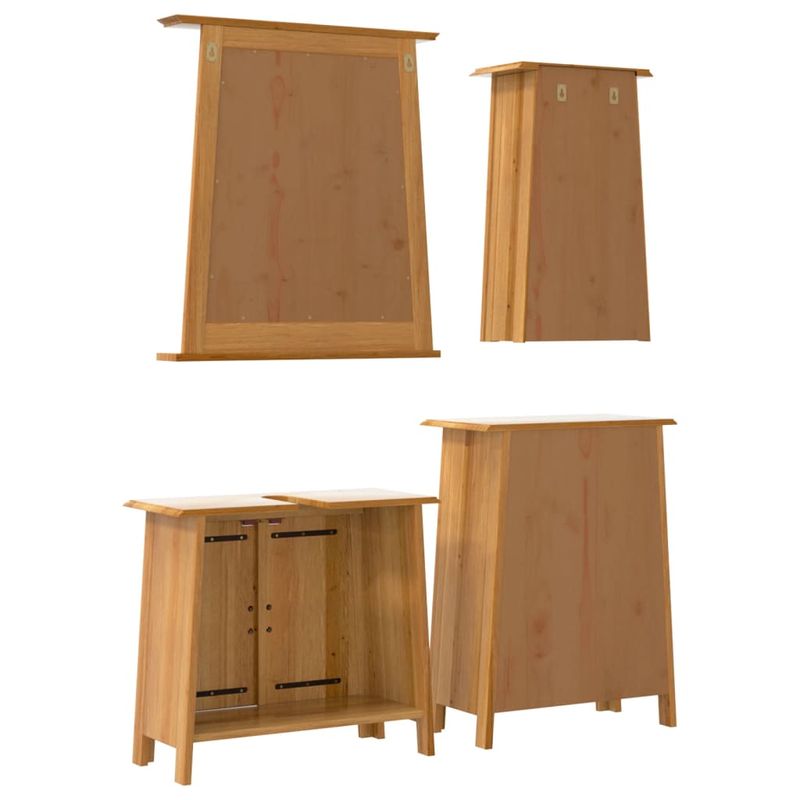 Casa si Gradina - Mobilier - Seturi de mobilier - Seturi baie - Set mobilier de baie, 4 piese, lemn masiv de pin, model dulap chiuvetă + dulap lateral + dulap de perete + oglindă - Infinity.ro