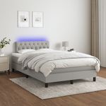 Casa si Gradina - Mobilier - Paturi si accesorii - Paturi - Pat cu arcuri, saltea si LED, gri deschis, 120x190 cm, textil - Infinity.ro