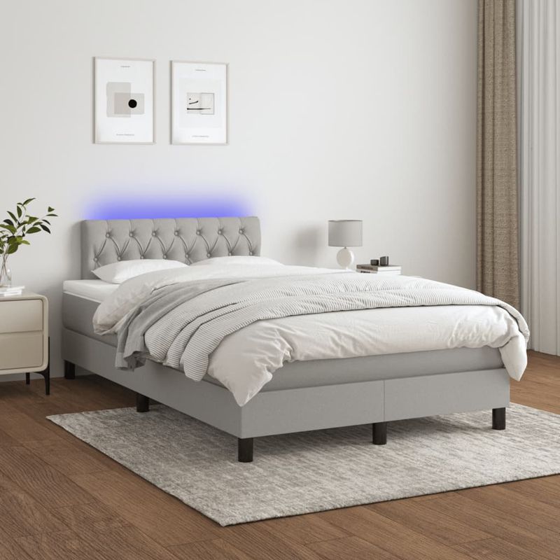 Casa si Gradina - Mobilier - Paturi si accesorii - Paturi - Pat cu arcuri, saltea si LED, gri deschis, 120x190 cm, textil - Infinity.ro