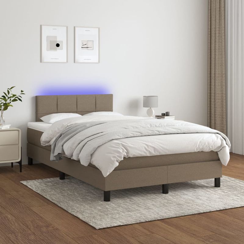 Casa si Gradina - Mobilier - Paturi si accesorii - Paturi - Pat cu arcuri, saltea si LED, gri taupe, 120x190 cm, textil - Infinity.ro