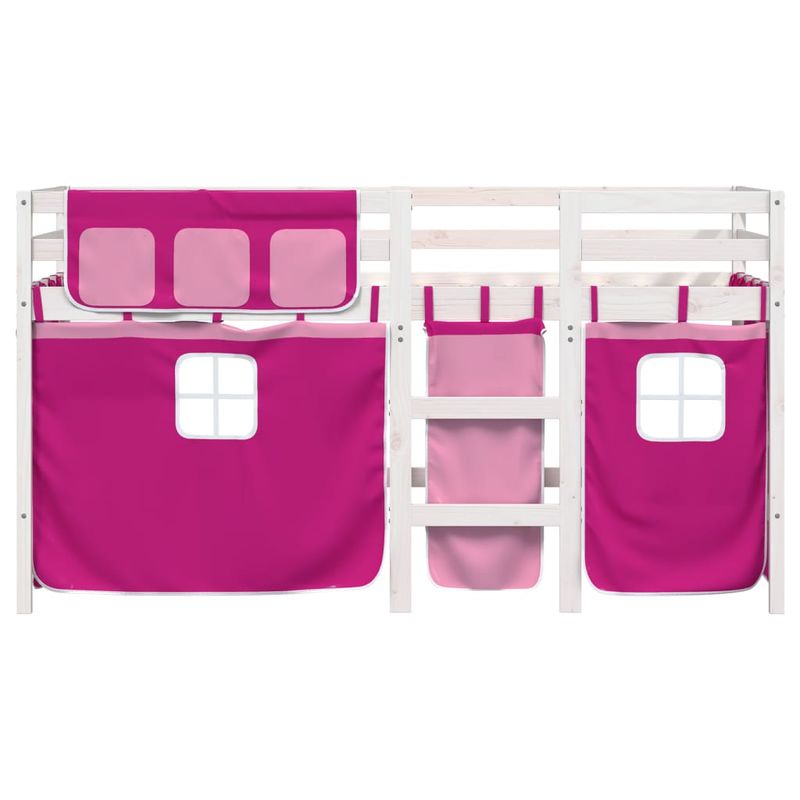 Casa si Gradina - Mobilier - Paturi si accesorii - Paturi - Pat etajat de copii cu perdele, roz, 90x190 cm, lemn masiv pin - Infinity.ro