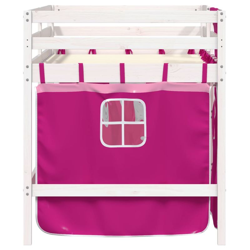 Casa si Gradina - Mobilier - Paturi si accesorii - Paturi - Pat etajat de copii cu perdele, roz, 90x190 cm, lemn masiv pin - Infinity.ro