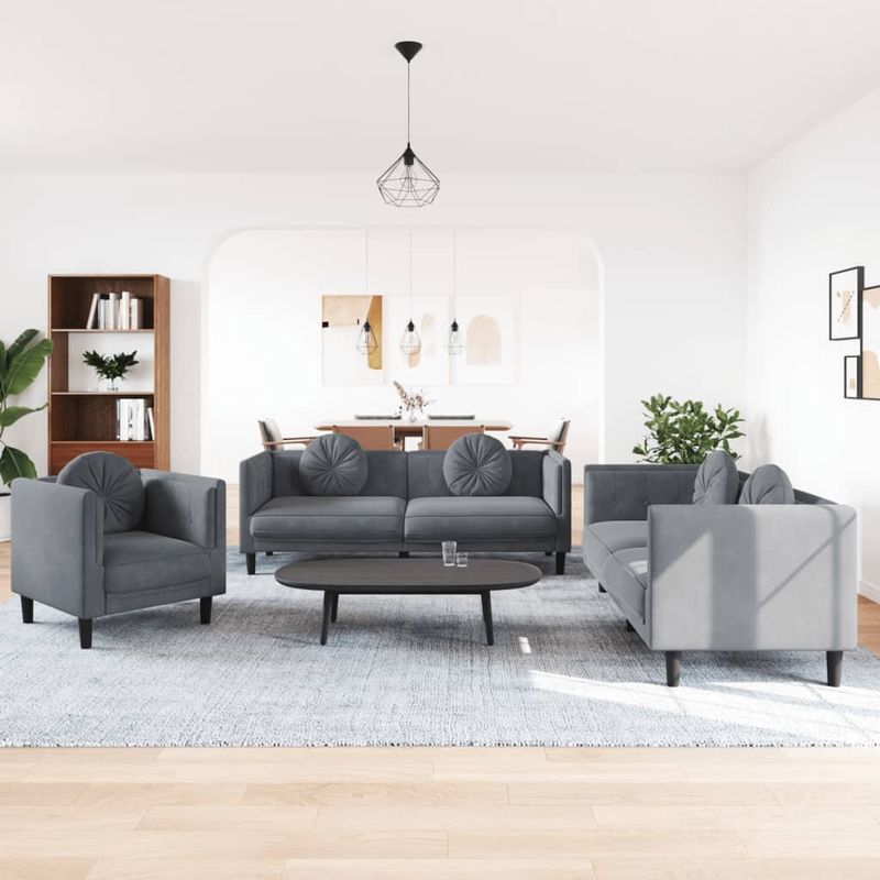 Casa si Gradina - Mobilier - Seturi de mobilier - Seturi living - Set canapea cu perne, 3 piese, gri inchis, catifea - Infinity.ro