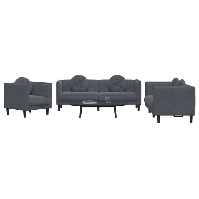 Casa si Gradina - Mobilier - Seturi de mobilier - Seturi living - Set canapea cu perne, 3 piese, gri inchis, catifea - Infinity.ro