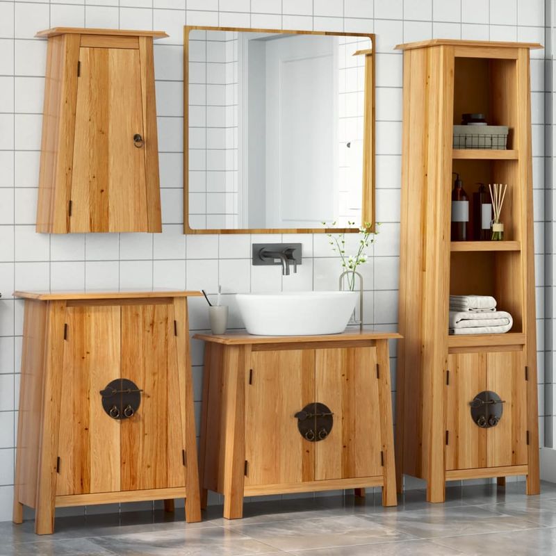 Casa si Gradina - Mobilier - Seturi de mobilier - Seturi baie - Set mobilier de baie, 4 piese, lemn masiv de pin, model dulap chiuvetă + dulap înalt + dulap lateral + dulap de perete - Infinity.ro