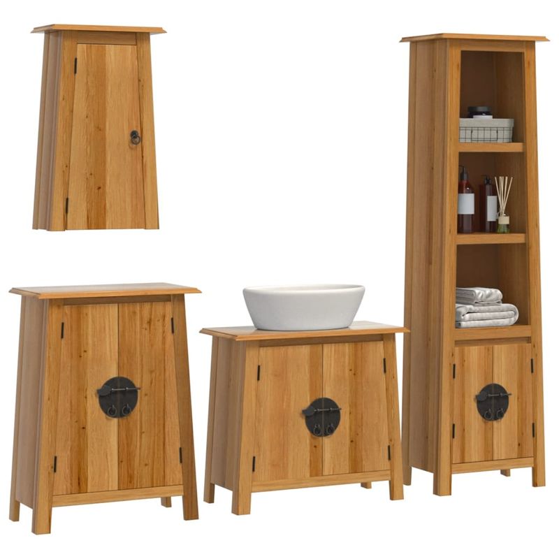 Casa si Gradina - Mobilier - Seturi de mobilier - Seturi baie - Set mobilier de baie, 4 piese, lemn masiv de pin, model dulap chiuvetă + dulap înalt + dulap lateral + dulap de perete - Infinity.ro