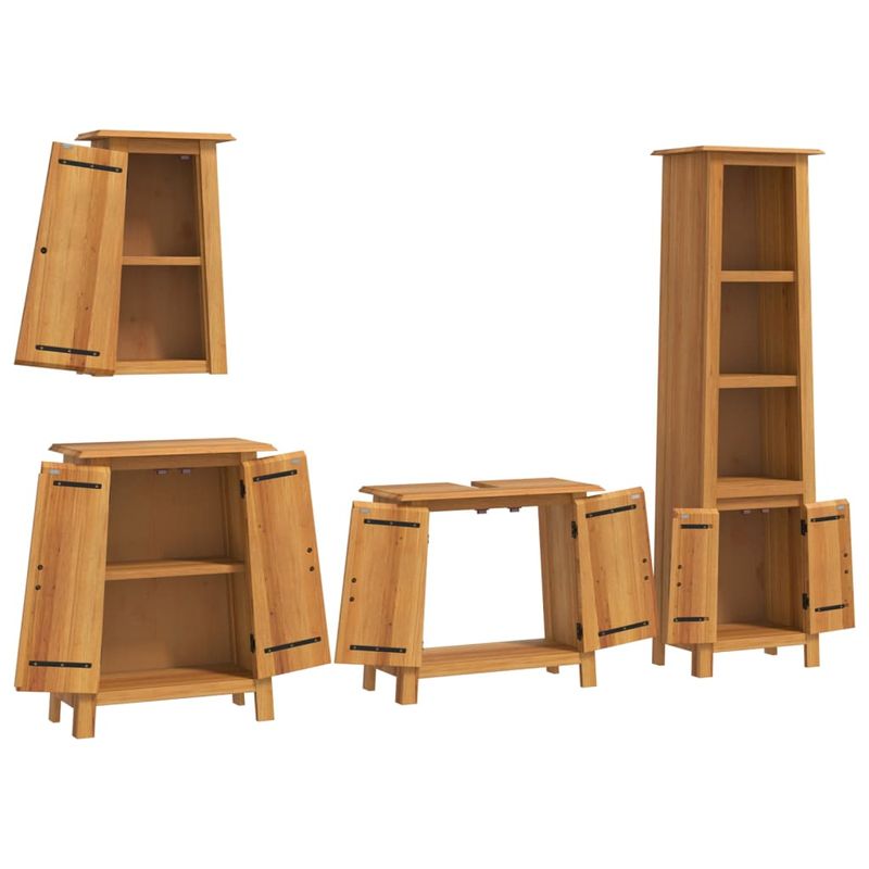 Casa si Gradina - Mobilier - Seturi de mobilier - Seturi baie - Set mobilier de baie, 4 piese, lemn masiv de pin, model dulap chiuvetă + dulap înalt + dulap lateral + dulap de perete - Infinity.ro