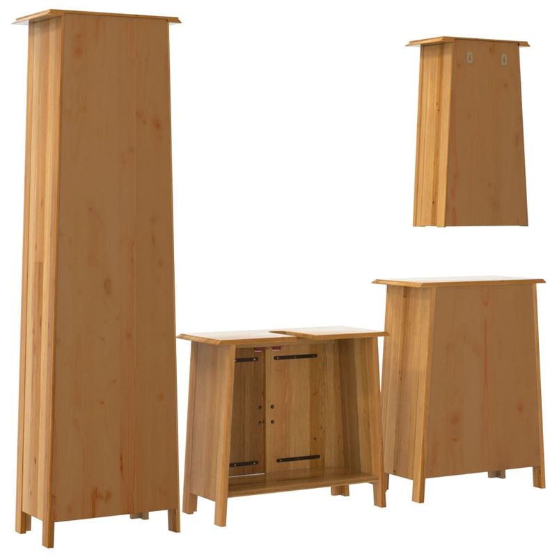 Casa si Gradina - Mobilier - Seturi de mobilier - Seturi baie - Set mobilier de baie, 4 piese, lemn masiv de pin, model dulap chiuvetă + dulap înalt + dulap lateral + dulap de perete - Infinity.ro