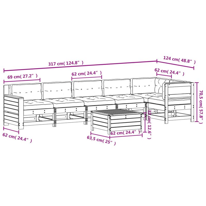 Casa si Gradina - Gradina si terasa - Mobilier exterior - Seturi mobila gradina - Set mobilier de gradina cu perne, 7 piese, lemn masiv de pin - Infinity.ro