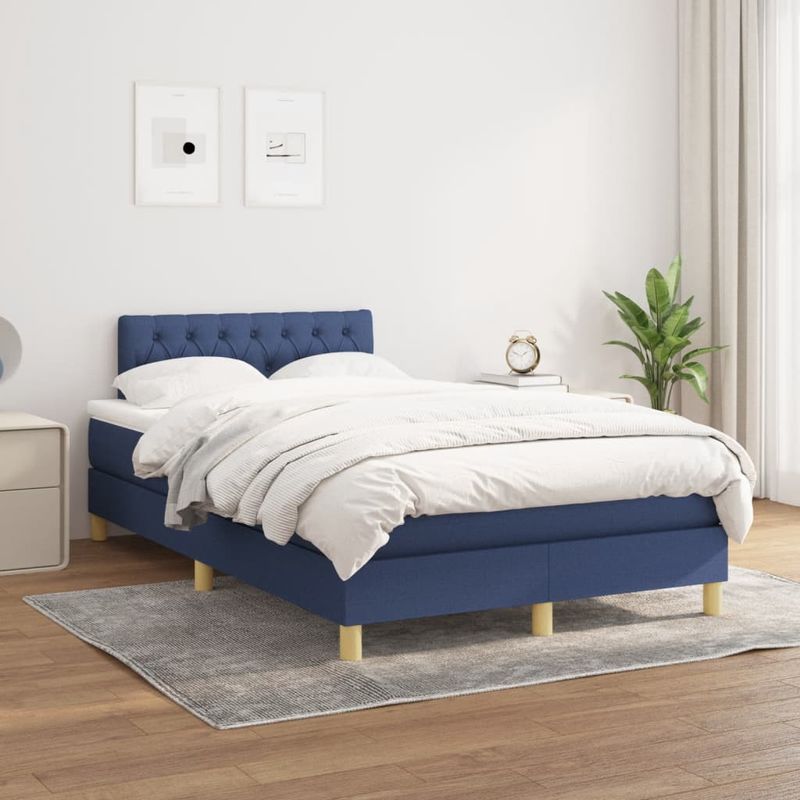 Casa si Gradina - Mobilier - Paturi si accesorii - Paturi - Pat box spring cu saltea, albastru, 120x190 cm, material textil - Infinity.ro