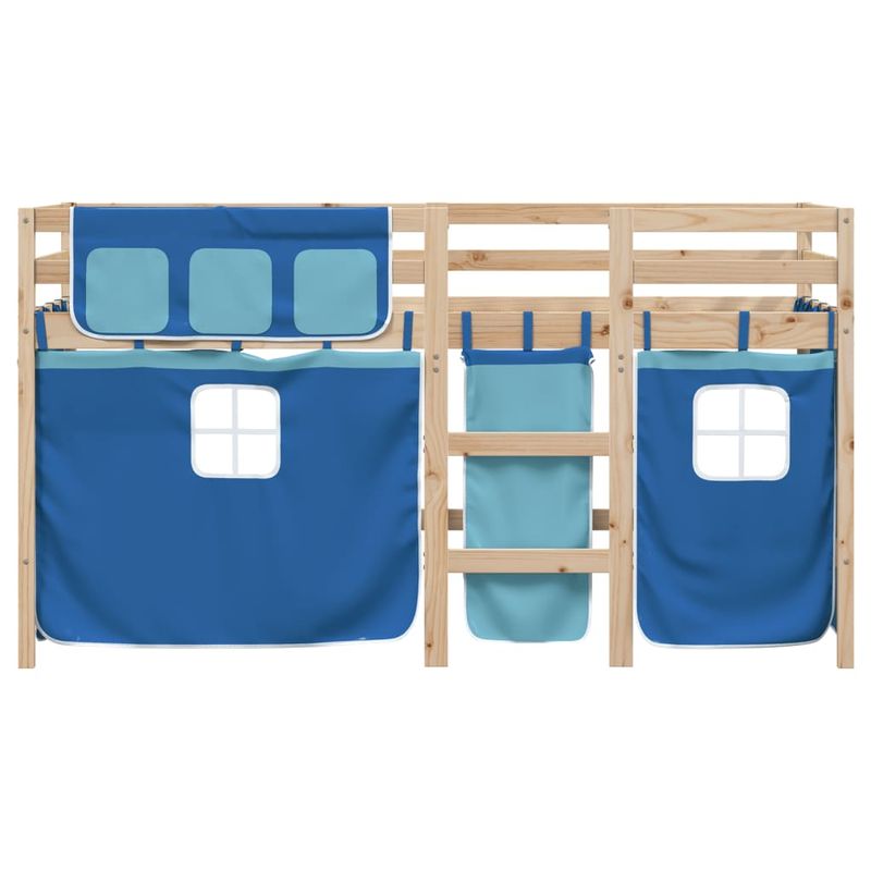 Casa si Gradina - Mobilier - Paturi si accesorii - Paturi - Pat etajat de copii cu perdele, bla, 90x190 cm, lemn masiv pin - Infinity.ro