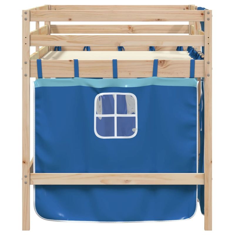 Casa si Gradina - Mobilier - Paturi si accesorii - Paturi - Pat etajat de copii cu perdele, bla, 90x190 cm, lemn masiv pin - Infinity.ro