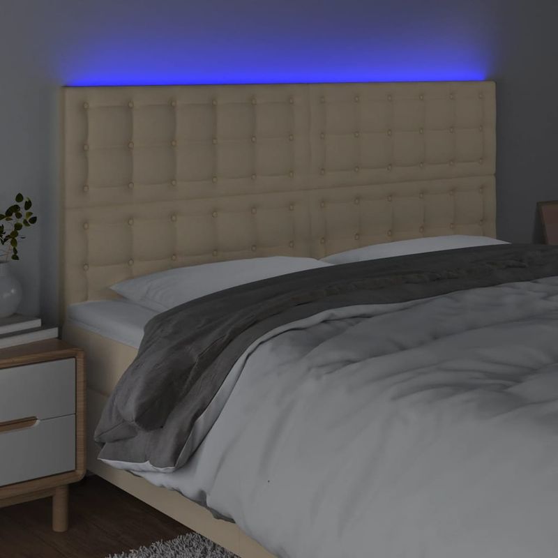 Casa si Gradina - Mobilier - Paturi si accesorii - Accesorii paturi - Tablie de pat cu LED, crem, 180x5x118/128 cm, textil - Infinity.ro