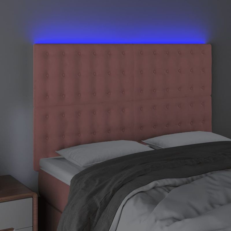 Casa si Gradina - Mobilier - Paturi si accesorii - Accesorii paturi - Tablie de pat cu LED, roz, 144x5x118/128 cm, catifea - Infinity.ro