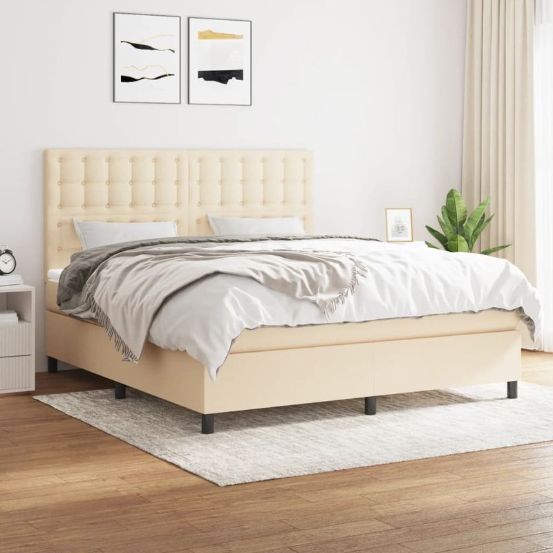 Casa si Gradina - Mobilier - Paturi si accesorii - Paturi - Pat continental cu saltea, crem, 180x200 cm, textil - Infinity.ro