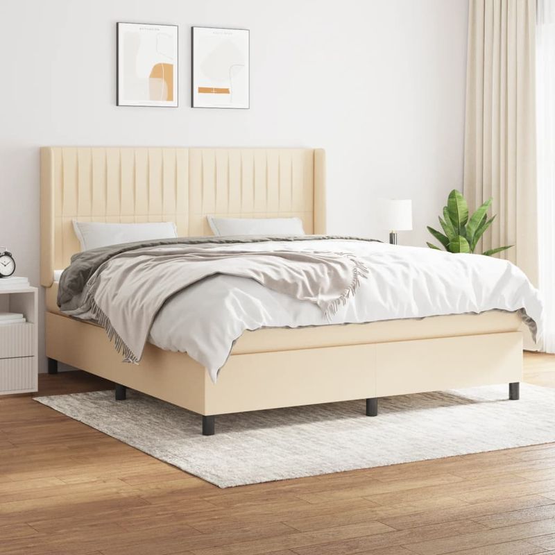 Casa si Gradina - Mobilier - Paturi si accesorii - Paturi - Pat continental cu saltea, crem, 180x200 cm, textil - Infinity.ro