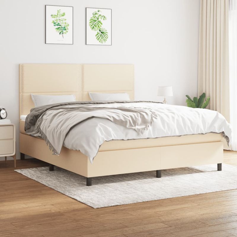 Casa si Gradina - Mobilier - Paturi si accesorii - Paturi - Pat continental cu saltea, crem, 180x200 cm, textil - Infinity.ro