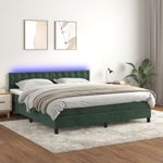 Casa si Gradina - Mobilier - Paturi si accesorii - Paturi - Pat cu arcuri, saltea si LED, verde inchis, 180x200 cm, catifea - Infinity.ro