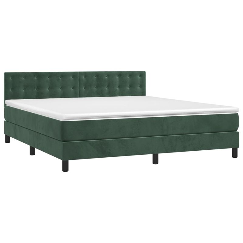Casa si Gradina - Mobilier - Paturi si accesorii - Paturi - Pat cu arcuri, saltea si LED, verde inchis, 180x200 cm, catifea - Infinity.ro