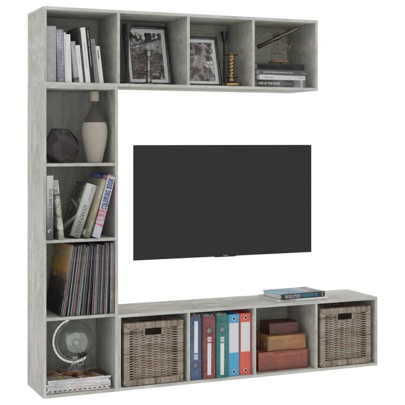 Casa si Gradina - Mobilier - Biblioteci si rafturi - Biblioteci - Set biblioteca/comoda TV, 3 piese, gri beton, 180x30x180 cm - Infinity.ro