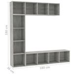 Casa si Gradina - Mobilier - Biblioteci si rafturi - Biblioteci - Set biblioteca/comoda TV, 3 piese, gri beton, 180x30x180 cm - Infinity.ro