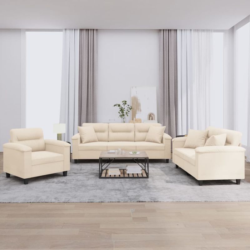 Casa si Gradina - Mobilier - Seturi de mobilier - Seturi living - Set de canapele cu perne, 3 piese, bej, microfibra - Infinity.ro