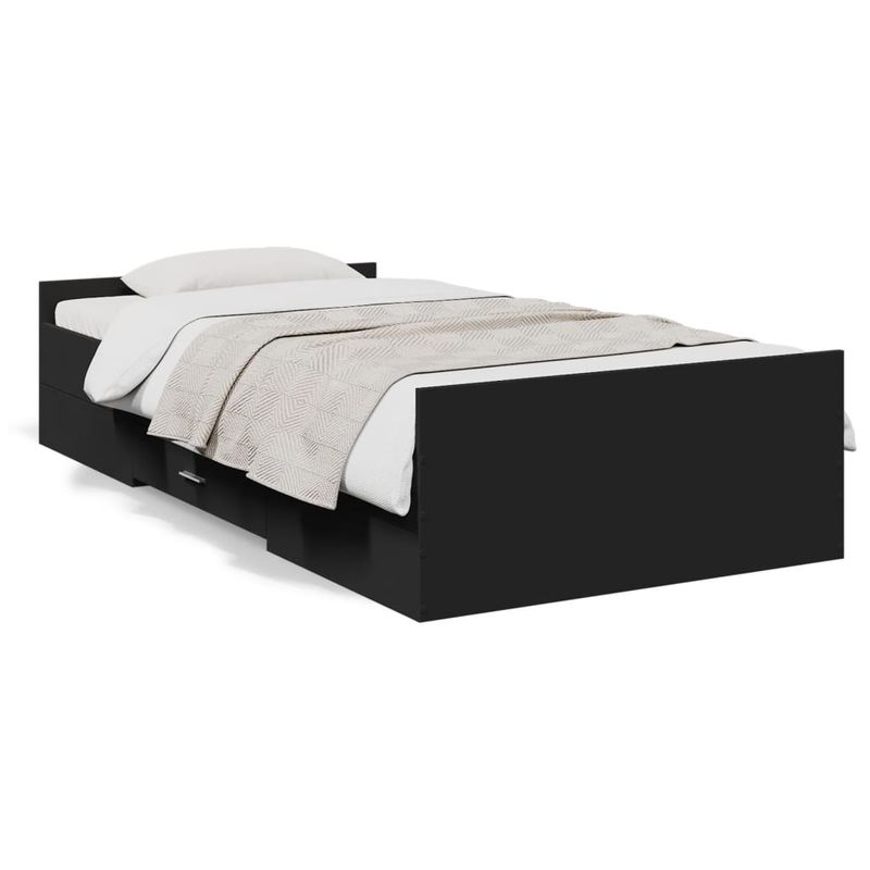 Casa si Gradina - Mobilier - Paturi si accesorii - Paturi - Cadru de pat cu sertare, negru, 75x190 cm, lemn prelucrat - Infinity.ro