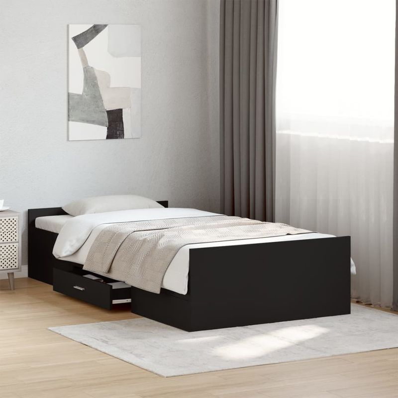 Casa si Gradina - Mobilier - Paturi si accesorii - Paturi - Cadru de pat cu sertare, negru, 75x190 cm, lemn prelucrat - Infinity.ro