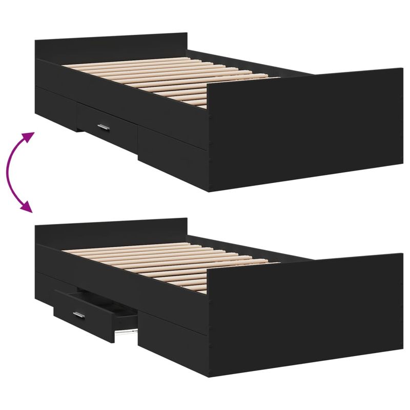 Casa si Gradina - Mobilier - Paturi si accesorii - Paturi - Cadru de pat cu sertare, negru, 75x190 cm, lemn prelucrat - Infinity.ro