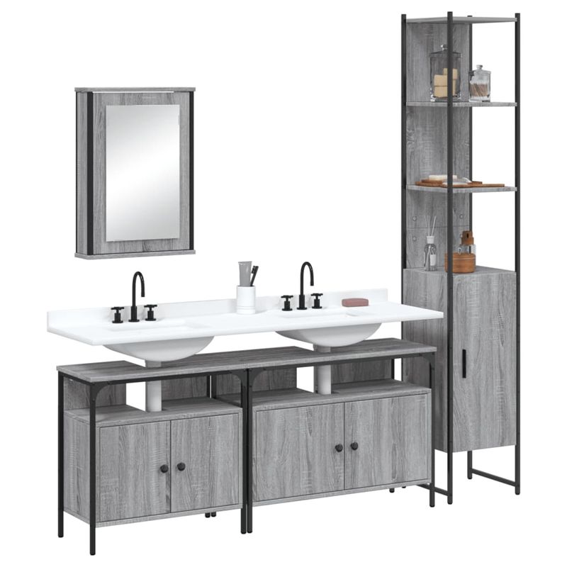 Casa si Gradina - Mobilier - Seturi de mobilier - Seturi baie - Set mobilier de baie, 4 piese, gri sonoma, lemn prelucrat - Infinity.ro